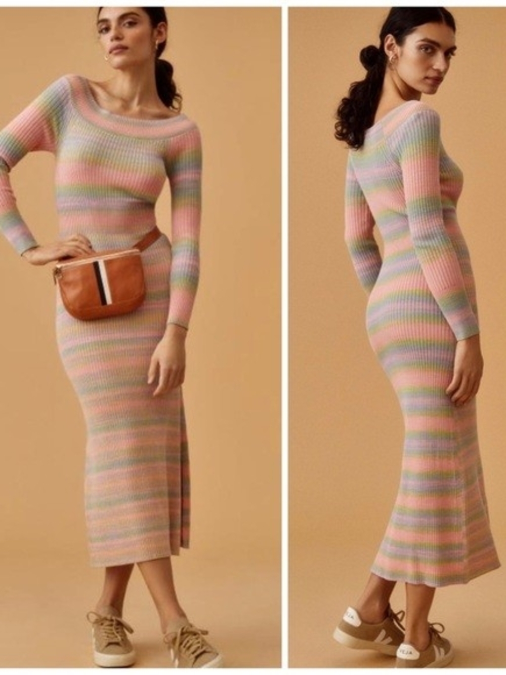Daily Practice Anthropologie Pastel Stripe Ribbed Body Con Knkt Dress Size Small
